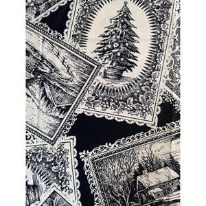 Fabric - OOP Moda Black White Tossed Christmas Cards Winter Scenes 17.5" x 43" W